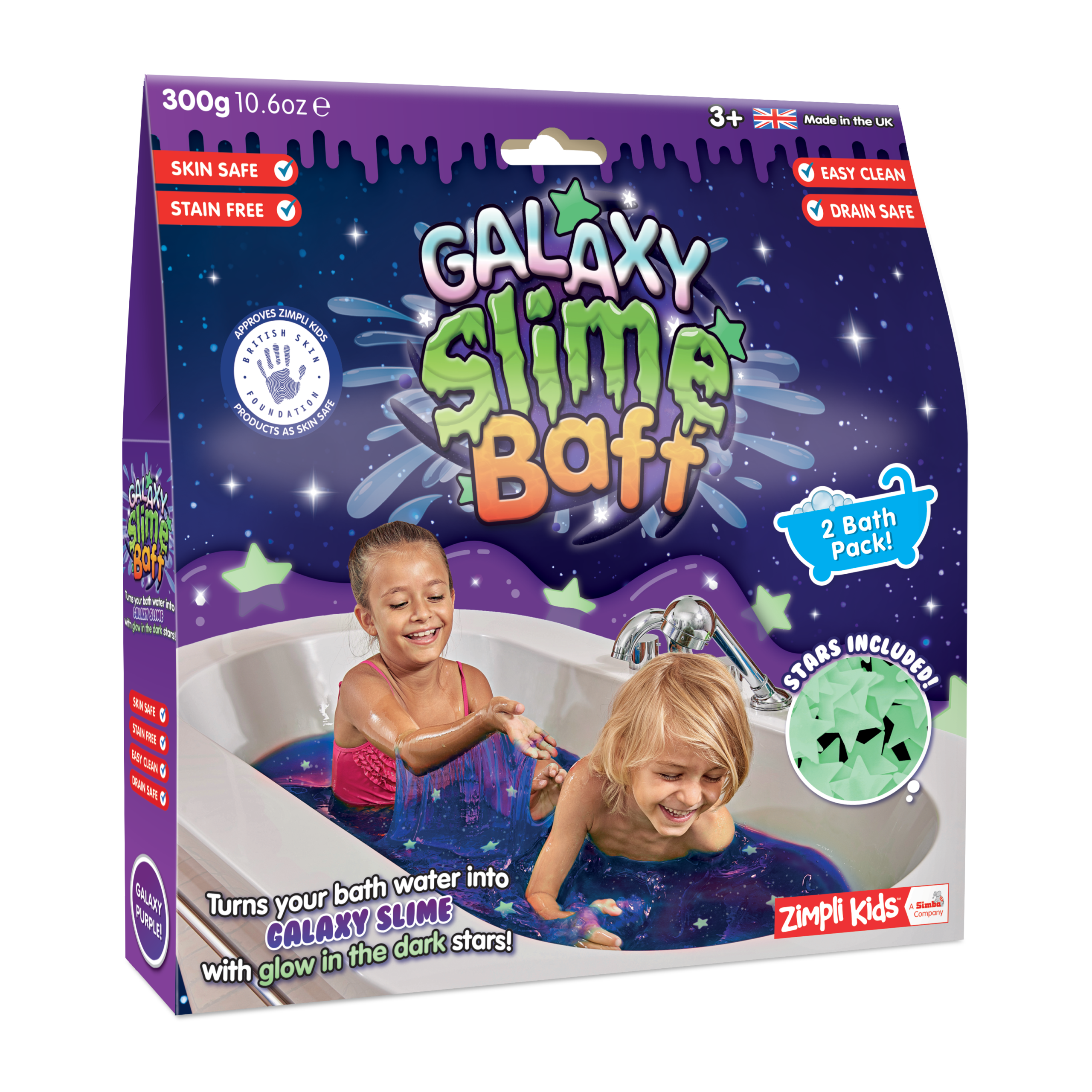Zimpli Kids 2xGalaxy Slime Baff + Stjärnor som Lyser i Mörker 300 Gram